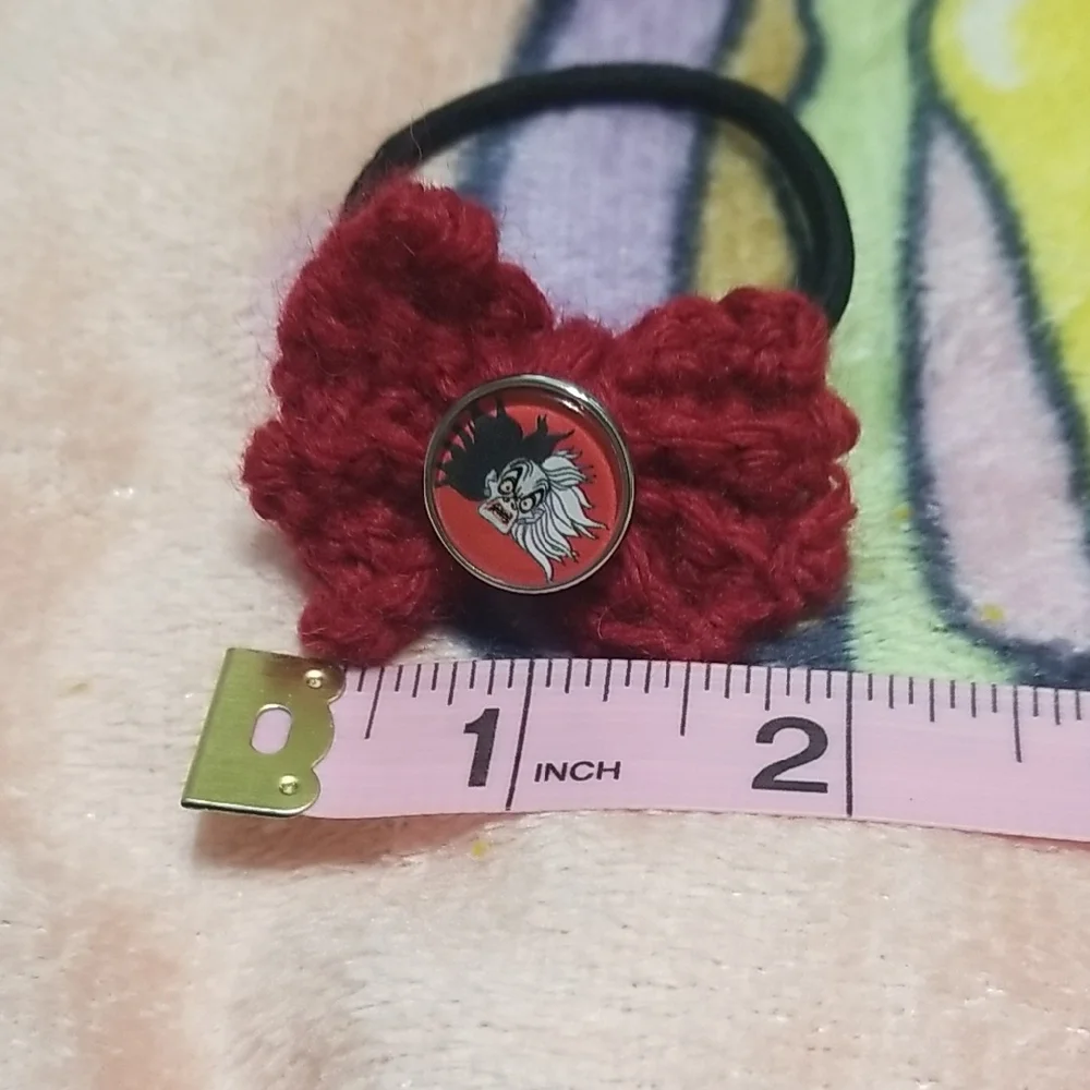 Handcrafted Cruella Red Knitted Bow Hair Tie